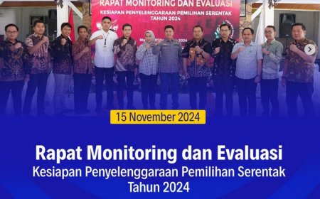 Rapat Monitoring dan Evaluasi Kesiapan Penyelenggaraan Pemilihan Serentak Tahun 2024 di wilayah Jawa Timur tepatnya pada 9 Kota/Kabupaten