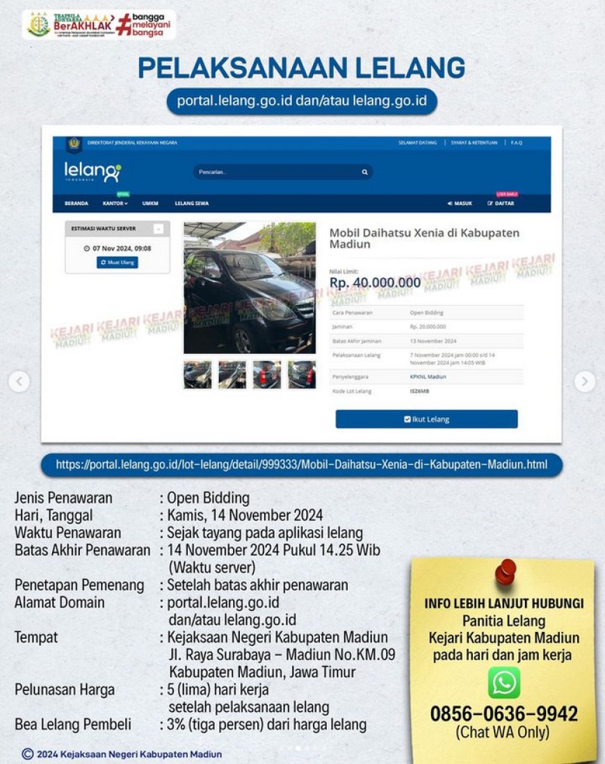 PENGUMUMAN LELANG EKSEKUSI BARANG RAMPASAN