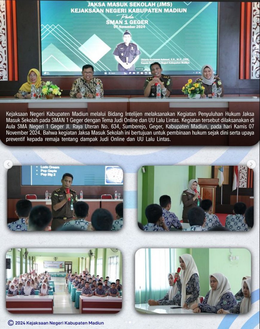 Kegiatan Penyuluhan Hukum Jaksa Masuk Sekolah pada SMAN 1 Geger