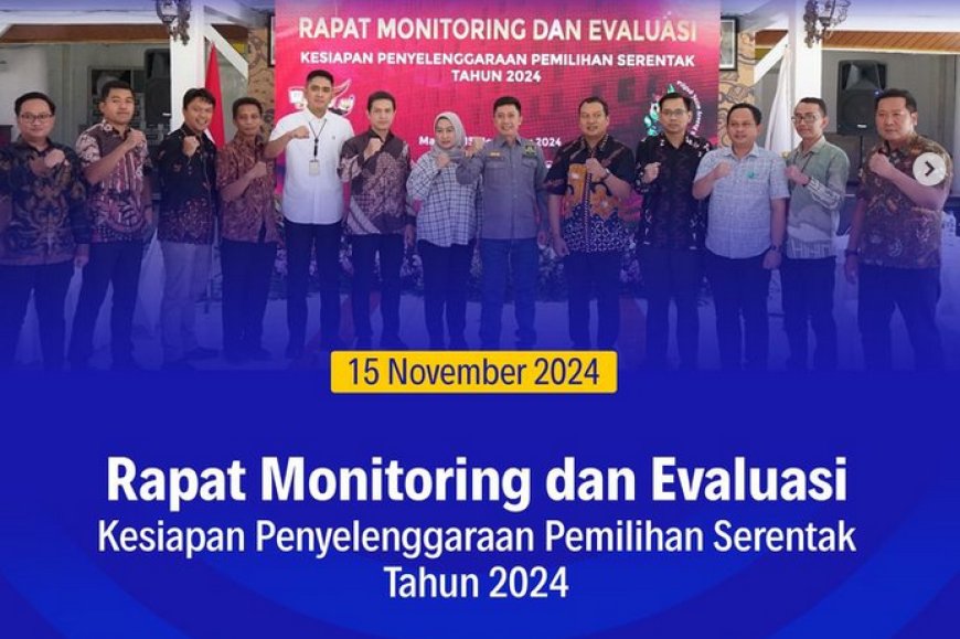 Rapat Monitoring dan Evaluasi Kesiapan Penyelenggaraan Pemilihan Serentak Tahun 2024 di wilayah Jawa Timur tepatnya pada 9 Kota/Kabupaten