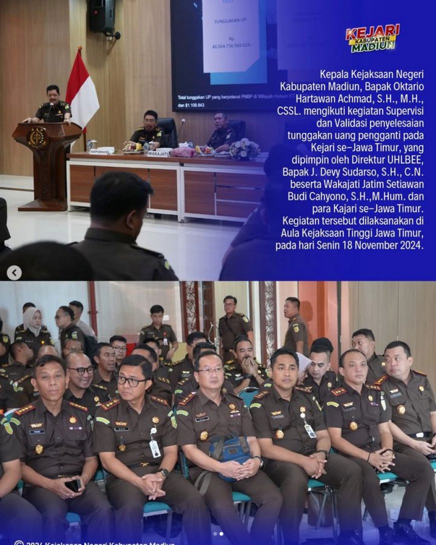 Supervisi dan Validasi penyelesaian tunggakan uang pengganti pada Kejari se-Jawa Timur