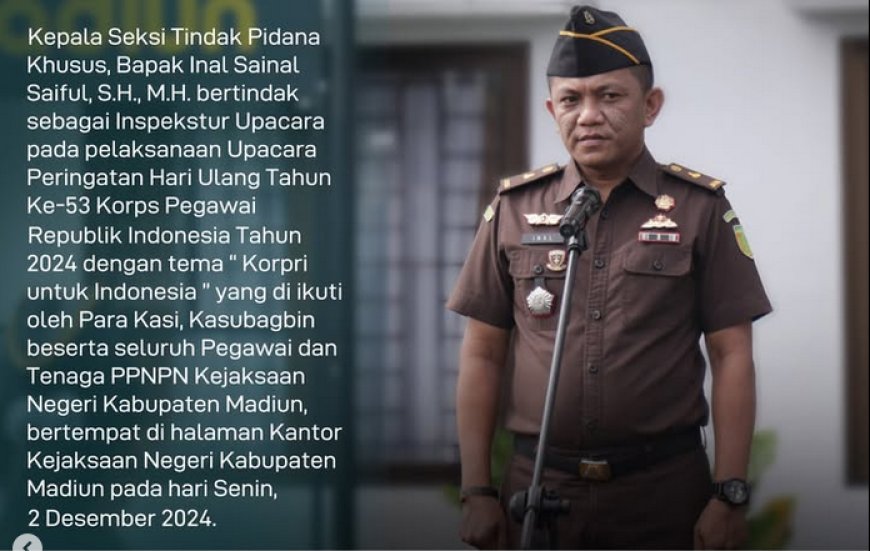 Upacara pada pelaksanaan Upacara Peringatan Hari Ulang Tahun Ke-53 Korps Pegawai Republik Indonesia Tahun 2024