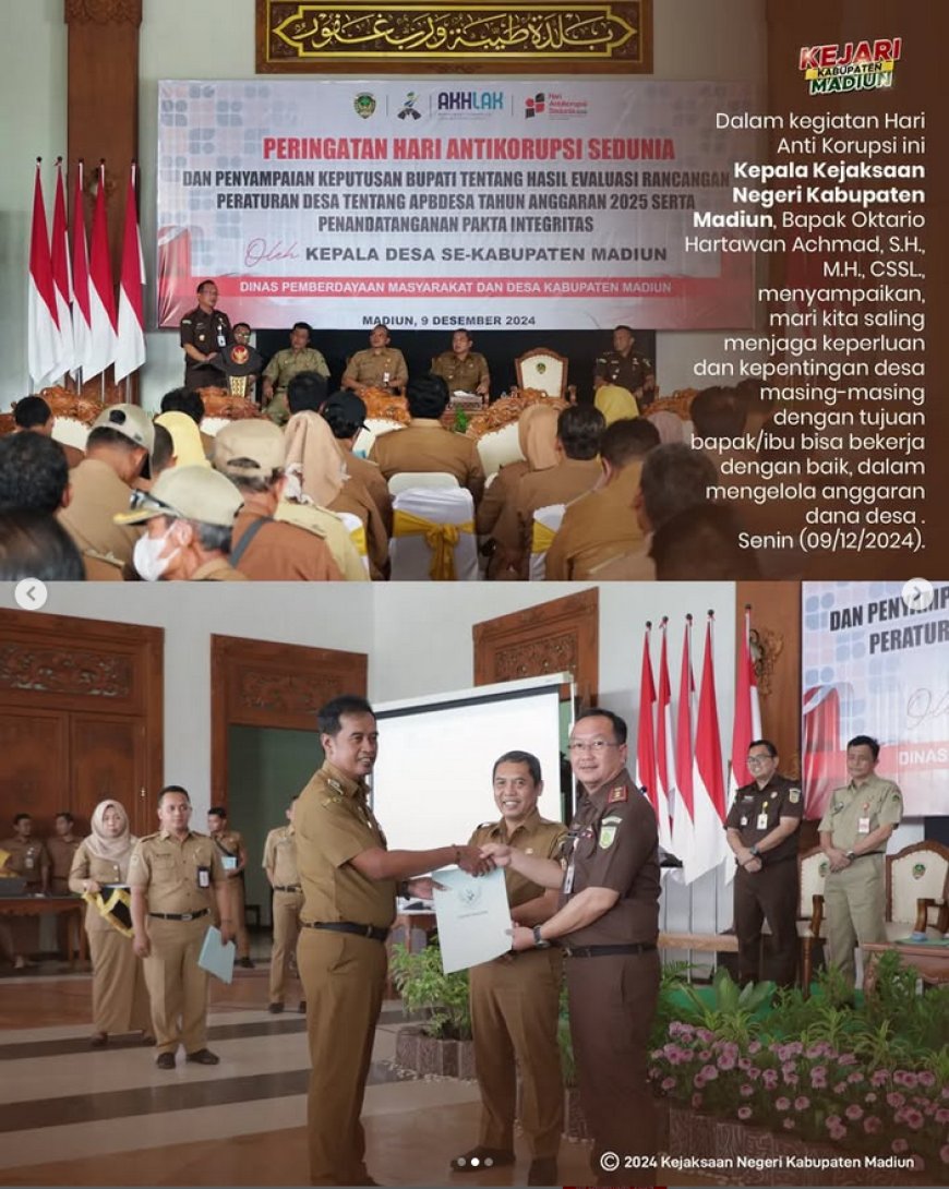 Kegiatan Peringatan Hari Anti Korupsi Sedunia Tahun 2024 dan Penyampaian Keputusan Bupati tentang Hasil Evaluasi Rancangan Peraturan Desa tentang APB Desa