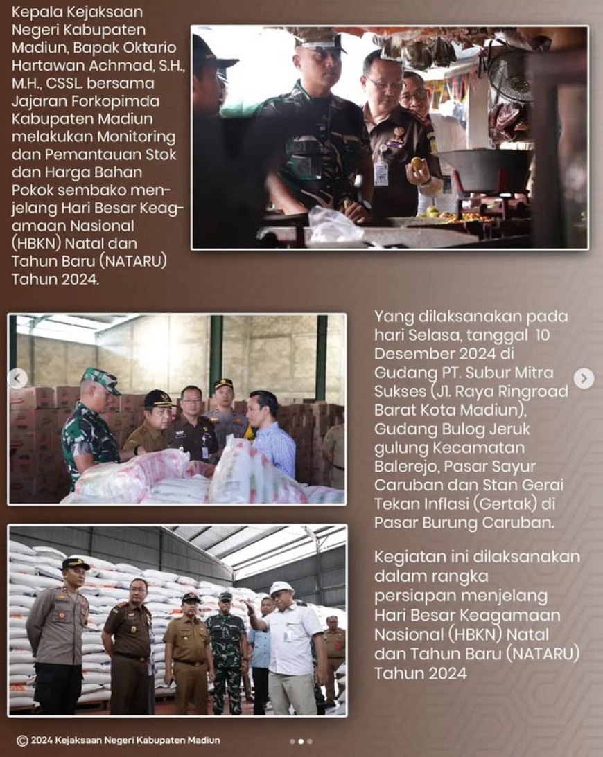 Monitoring dan Pemantauan Stok dan Harga Bahan Pokok sembako menjelang Hari Besar Keagamaan Nasional (HBKN) Natal dan Tahun Baru (NATARU) Tahun 2024