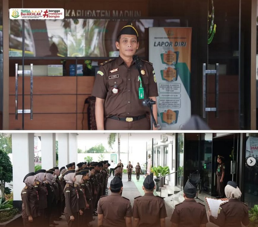 Apel Pagi yang diikuti oleh para Kasi serta seluruh Pegawai dan tenaga PPNPN Kejaksaan Negeri Kabupaten Madiun