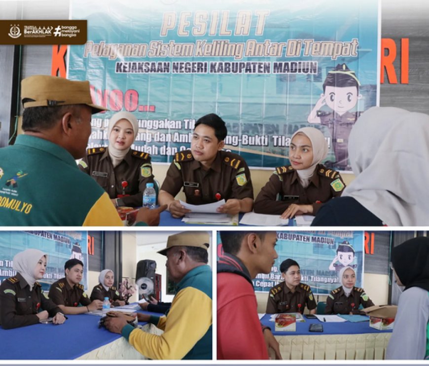 Kejaksaan Negeri Kabupaten Madiun melalui bidang Tindak Pidana Umum telah melaksanakan pengembalian barang bukti tilang dengan program Pesilat (Pelayanan Sistem Keliling Antar di Tempat)
