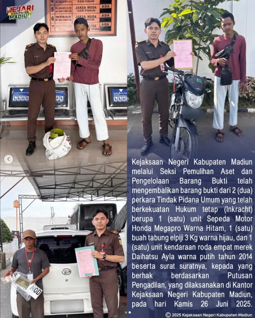 Pengembalian barang bukti dari 2 (dua) perkara Tindak Pidana Umum