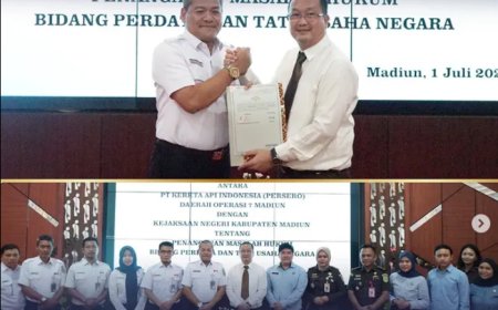 Penandatanganan Perjanjian Kerjasama antara Kejaksaan Negeri Kabupaten Madiun dengan PT KAI Daop 7 Madiun