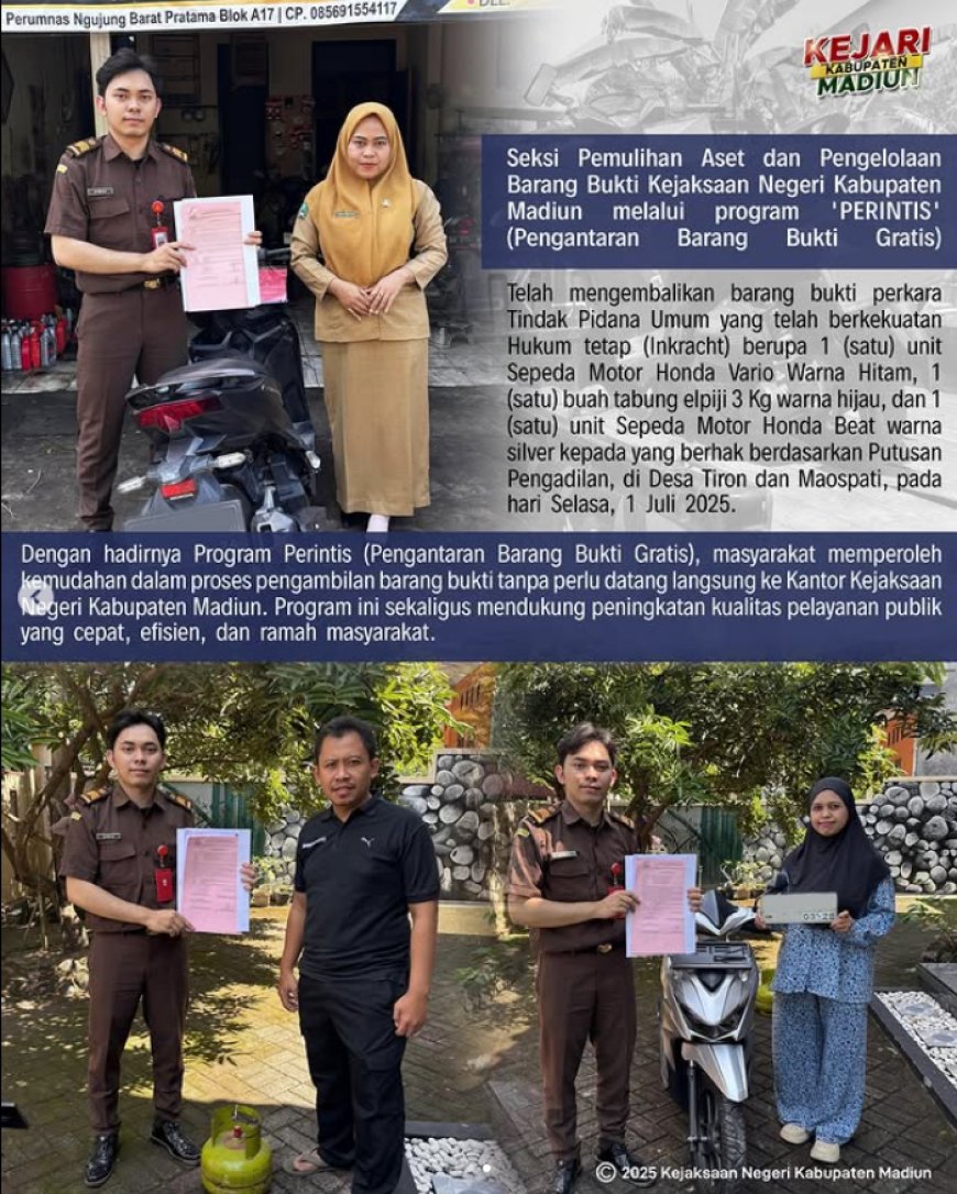 Pengembalian barang bukti dari 2 (dua) perkara Tindak Pidana Umum