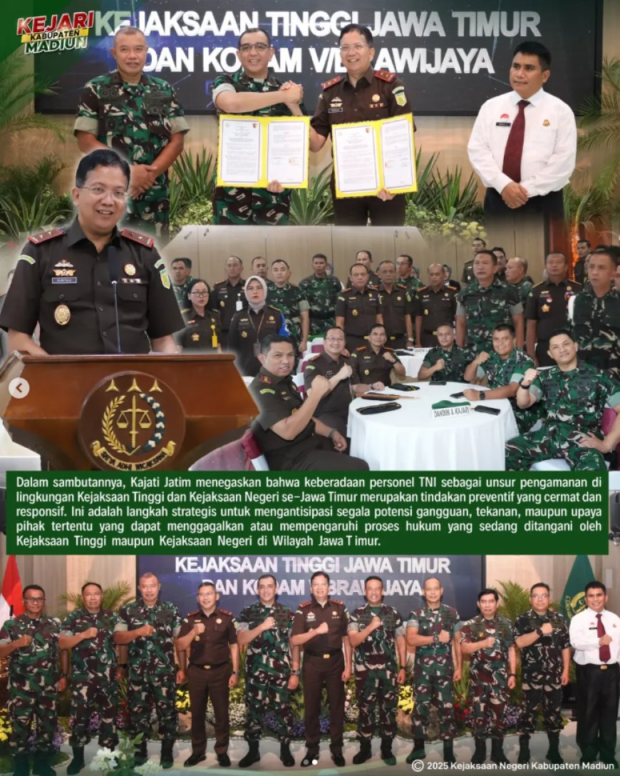 Penandatanganan Perjanjian Kerja Sama antara Kejaksaan Tinggi Jawa Timur dan Komando Daerah Militer (Kodam) V/Brawijaya
