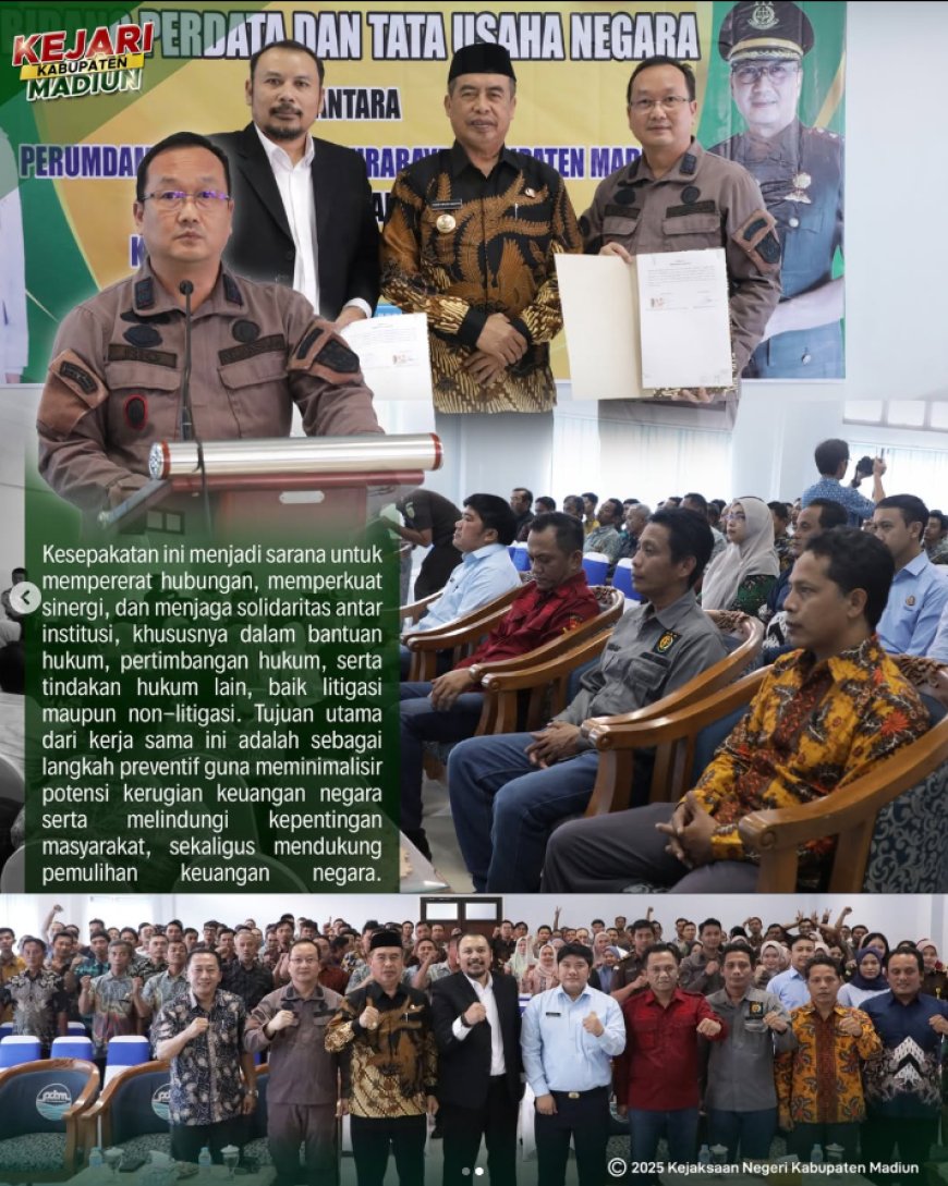 Penandatanganan Perjanjian Kerjasama Dalam Bidang Pedata dan Tata Usaha Negara Antara Kejaksaan Negeri Kabupaten Madiun dengan Perumdam Tirta Dharma Purabaya Kabupaten Madiun