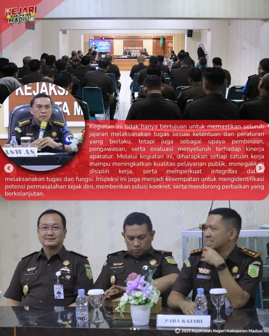 Inspeksi Pemantauan oleh Asisten Pengawasan Kejaksaan Tinggi Jawa Timur terhadap wilayah Kejaksaan Negeri se-Karesidenan Madiun.