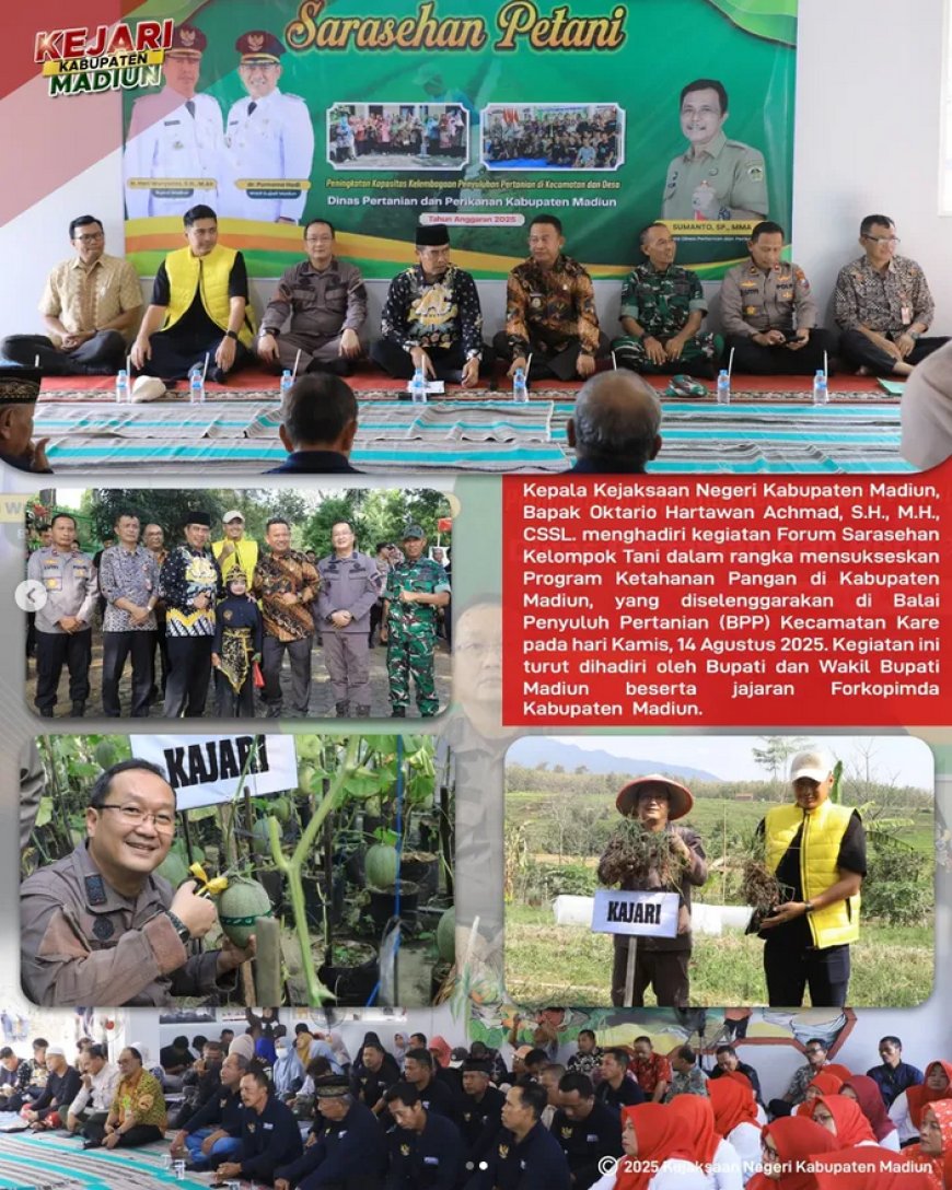 Forum Sarasehan Kelompok Tani dalam rangka mensukseskan Program Ketahanan Pangan di Kabupaten Madiun
