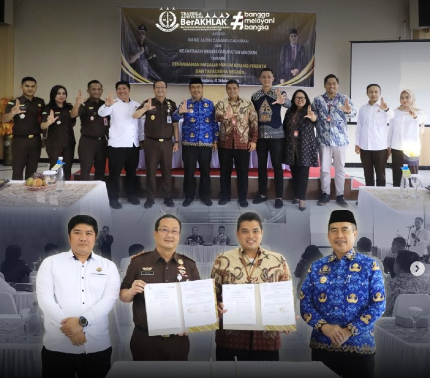 Penandatanganan Perjanjian Kerjasama Kejaksaan Negeri Kabupaten Madiun Bidang Perdata dan Tata Usaha Negara bersama Bank Jatim Cabang Caruban