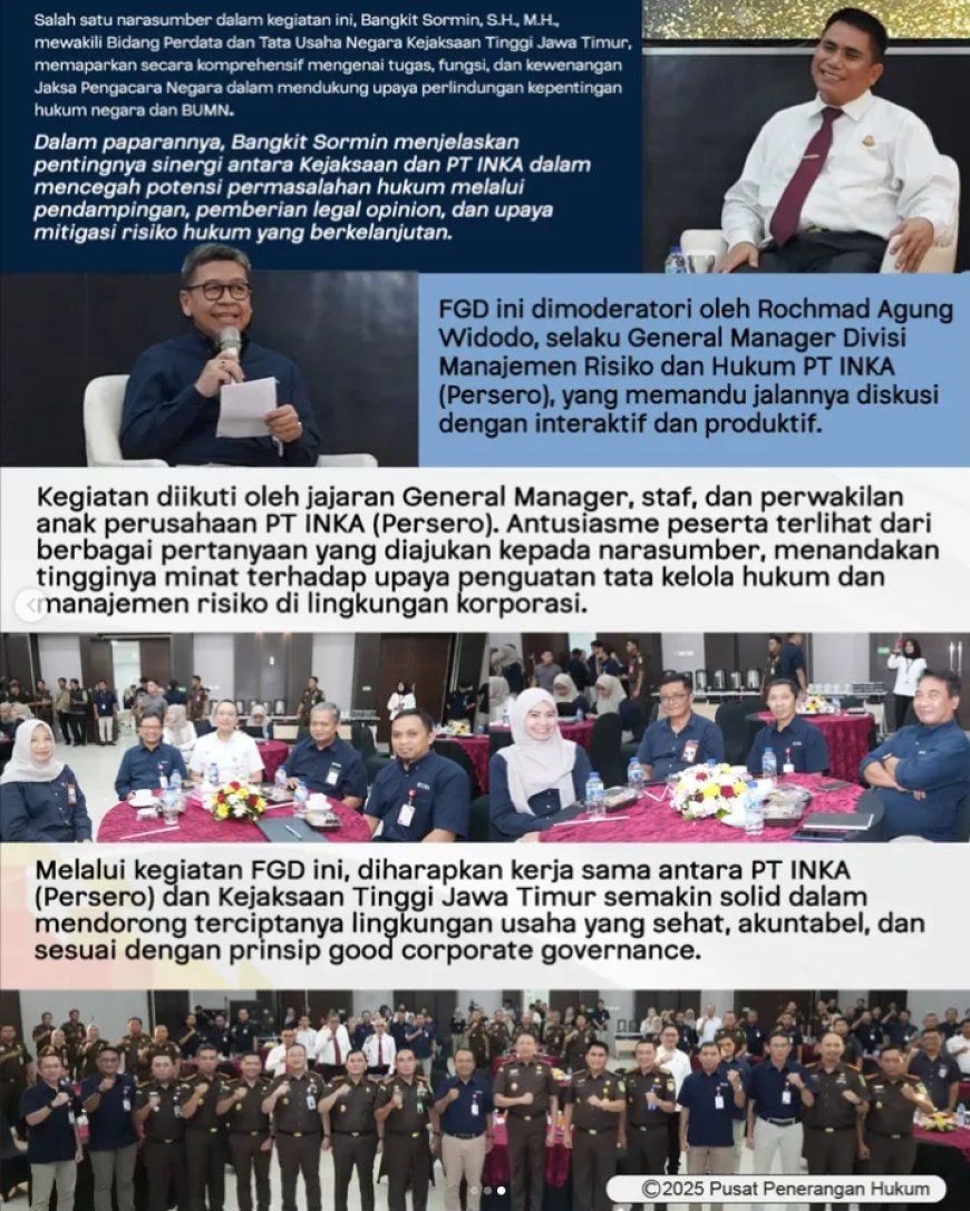 Focus Group Discussion (FGD) Sinergi PT INKA (Persero) dan Kejaksaan Tinggi Jawa Timur di Madiun