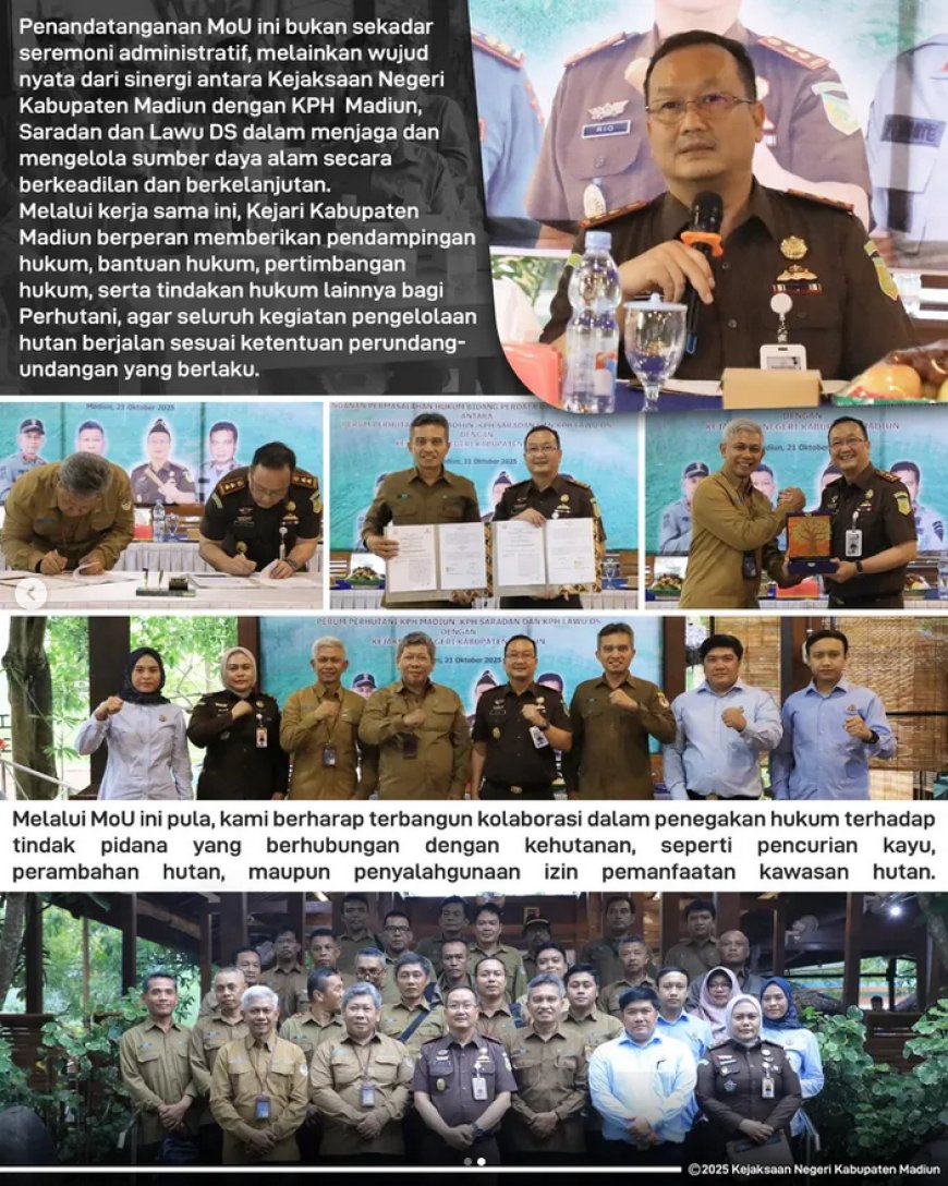 Penandatanganan Perjanjian Kerja Sama (PKS) di bidang Perdata dan Tata Usaha Negara antara Kejaksaan Negeri Kabupaten Madiun dengan KPH Madiun, Saradan dan Lawu DS