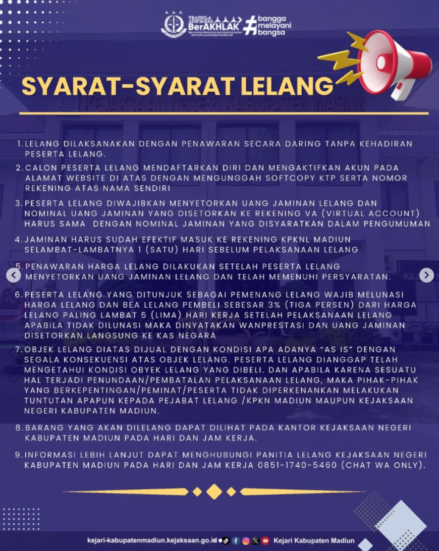 PENGUMUMAN LELANG EKSEKUSI BARANG RAMPASAN