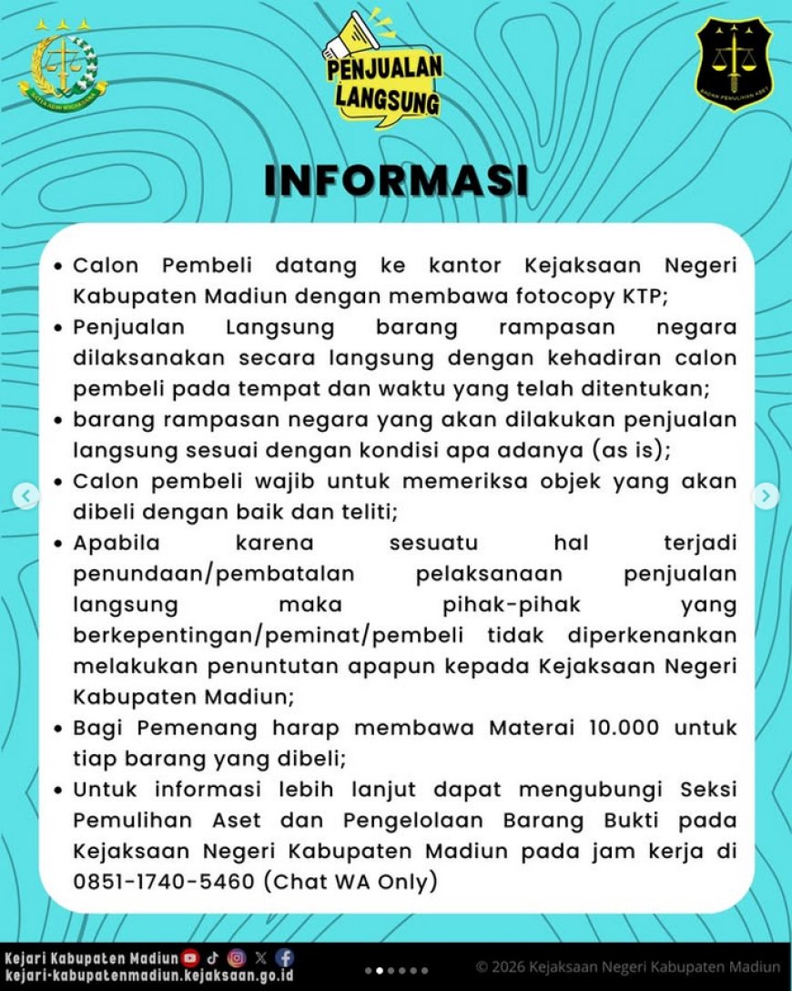 PENGUMUMAN PENJUALAN LANGSUNG BARANG RAMPASAN NEGARA