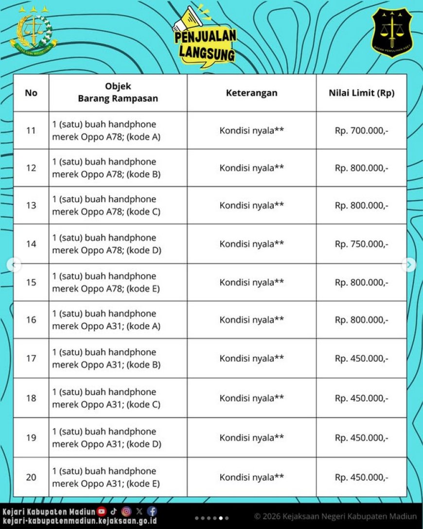 PENGUMUMAN PENJUALAN LANGSUNG BARANG RAMPASAN NEGARA