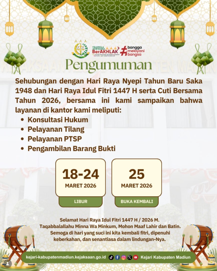 Pengumuman Cuti Bersama Kejaksaan Negeri Kabupaten Madiun