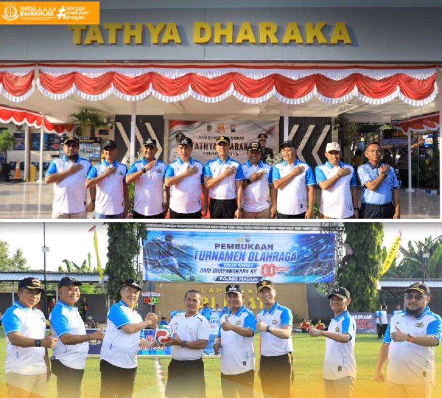 Peresmian Tribun 'Tathya Dharaka' Polres Madiun dan Pembukaan Turnamen Sepak Bola U-40 Dalam Rangka Hari Bhayangkara ke-80