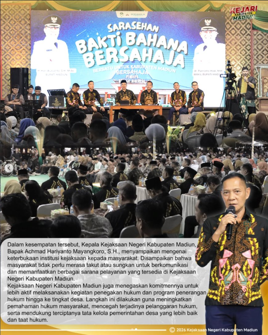Kepala Kejaksaan Negeri Kabupaten Madiun turut berpartisipasi dalam kegiatan Bakti Harmoni Madiun Bersih, Sehat, dan Sejahtera (Bahana Bersahaja) Tahun 2026