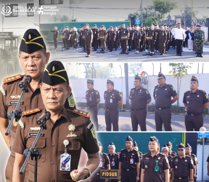 Kepala Kejaksaan Negeri Kabupaten Madiun, Bapak Achmad Hariyanto Mayangkoro, S.H., memimpin pelaksanaan Apel Pagi yang diikuti oleh para Kepala Seksi beserta seluruh pegawai Kejaksaan Negeri Kabupaten Madiun