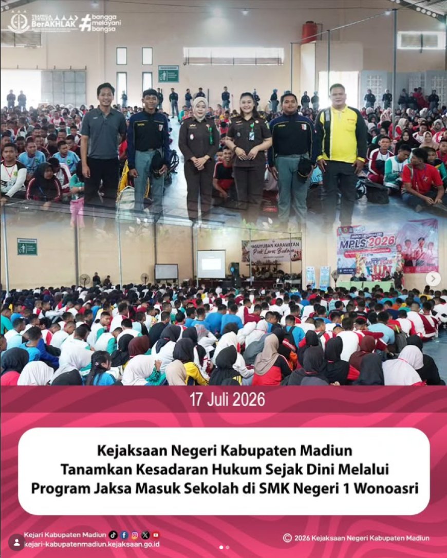 Kejaksaan Negeri Kabupaten Madiun Melaksanakan Penyuluhan Hukum Program Jaksa Masuk Sekolah (JMS) di SMK Negeri 1 Wonoasri