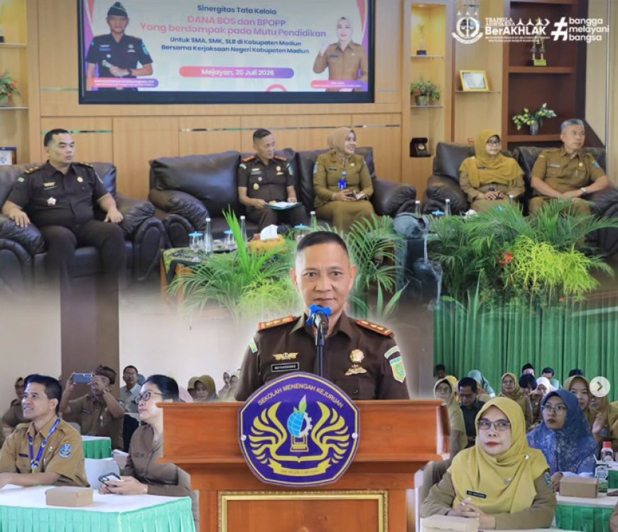 Kepala Kejaksaan Negeri Kabupaten Madiun hadir sebagai narasumber dalam kegiatan Sinergi Tata Kelola BOS dan BPOPP bersama Kejaksaan Negeri Kabupaten Madiun