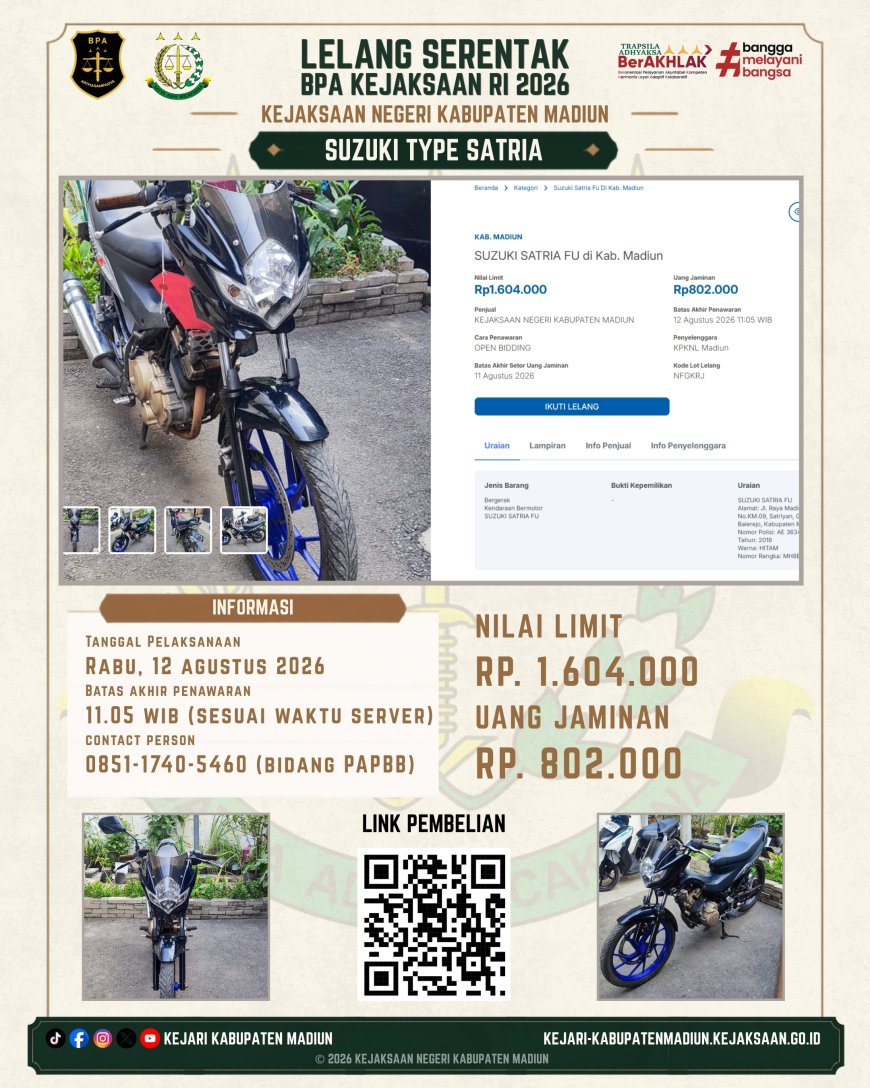 Lelang Serentak Barang Rampasan Negara Kejaksaan Negeri Kabupaten Madiun