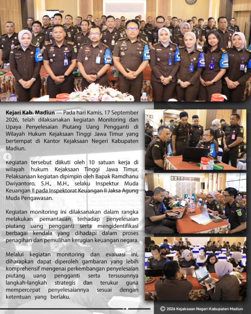 Monitoring dan Upaya Penyelesaian Piutang Uang Pengganti di Wilayah Hukum Kejaksaan Tinggi Jawa Timur